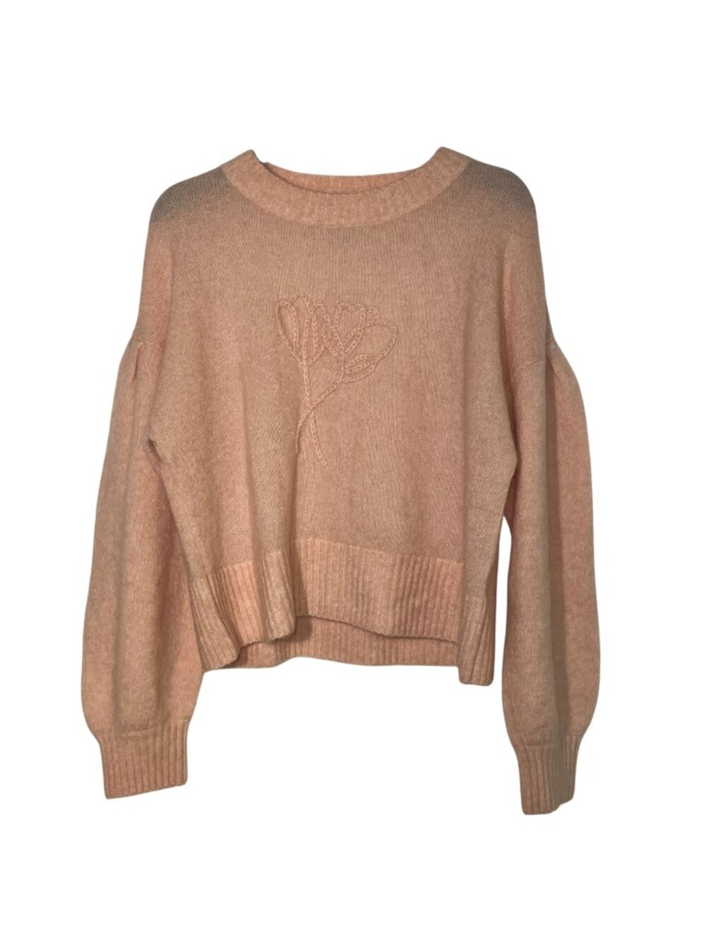 Petite Studio NYC Floral Super Kid Mohair Wool Sweater Puff Sleeve Sz LG